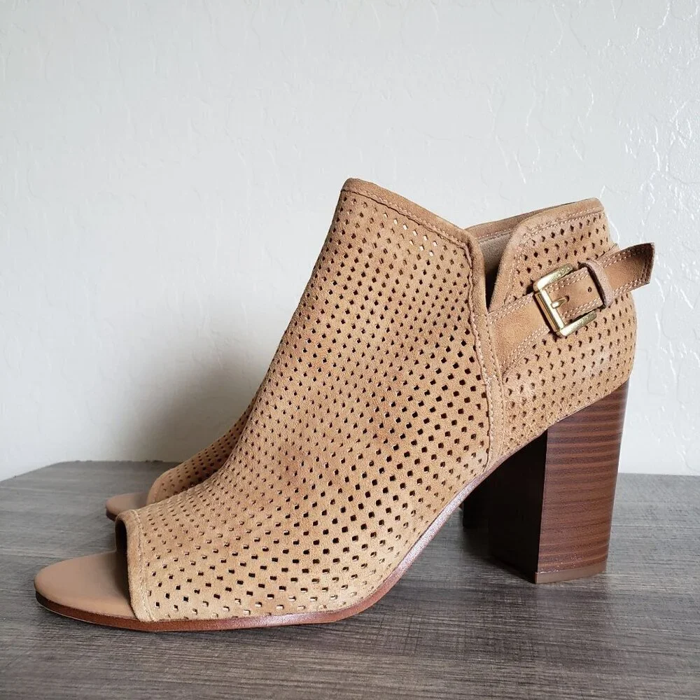 Sam Edelman Easton Perforated Suede Peep Toe Ankle Booties Brown Size Women's 11